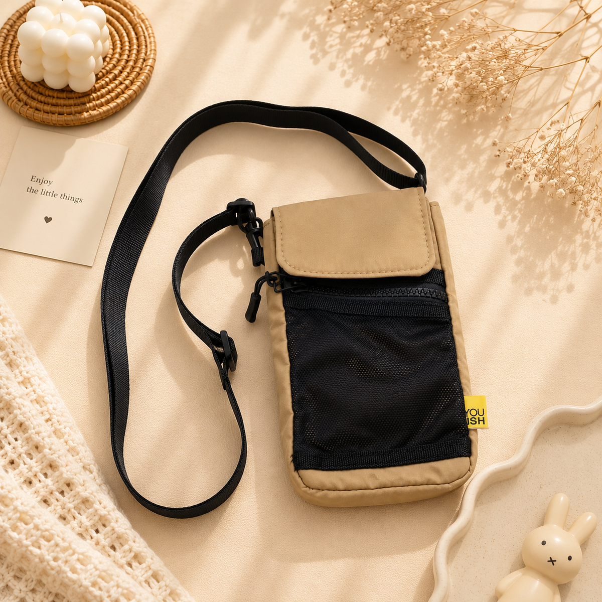 Mini Crossbody Phone Bag – Aesthetic Sling Bag with Mesh Pocket t