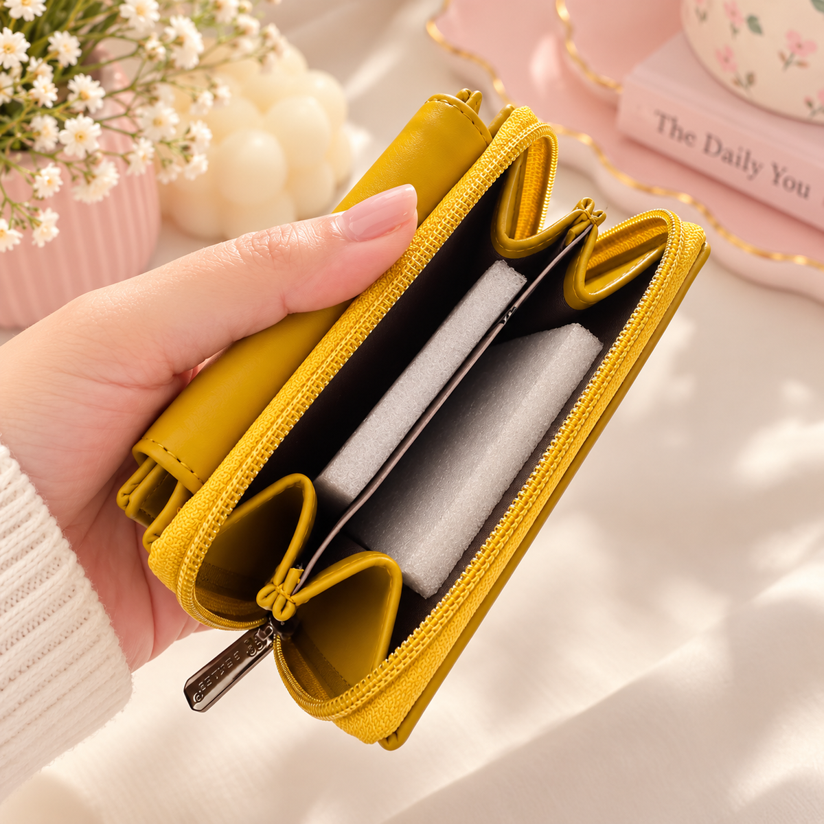Premium Trifold Wallet for Women, Mini Zip Coin Purse with Card Slots & ID Window