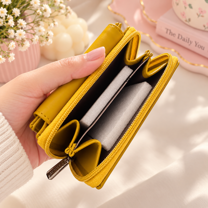 Premium Trifold Wallet for Women, Mini Zip Coin Purse with Card Slots & ID Window