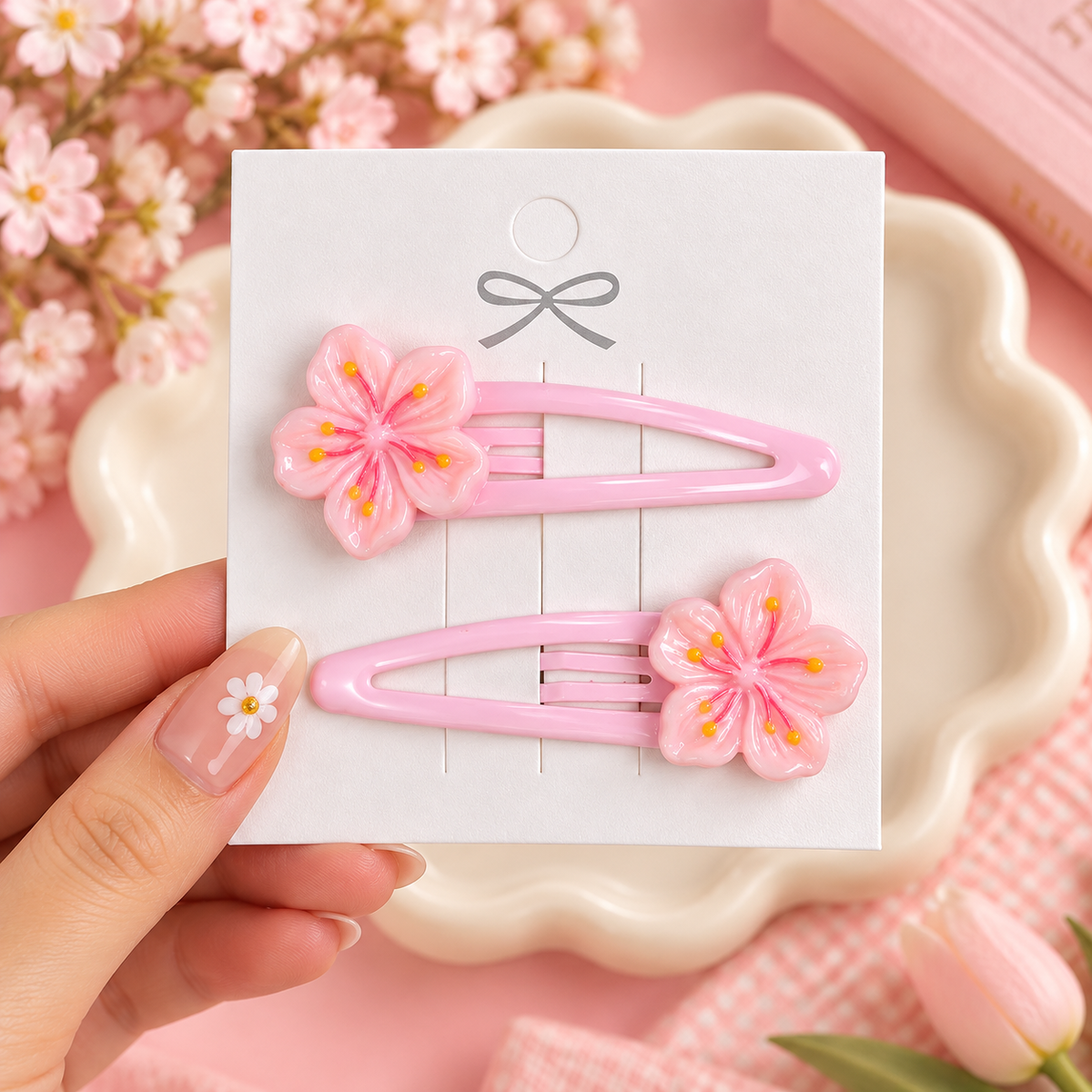 Flower Snap Hair Clips – Cherry Blossom, Sunflower & Plumeria