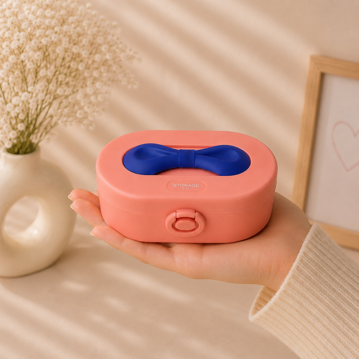 Kawaii Bow Storage Box with Mirror & Silicon Compartments