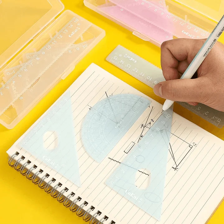 Kawaii Jelly Ruler Set | Pastel Geometric Tools | 4-Piece Stationery Set
