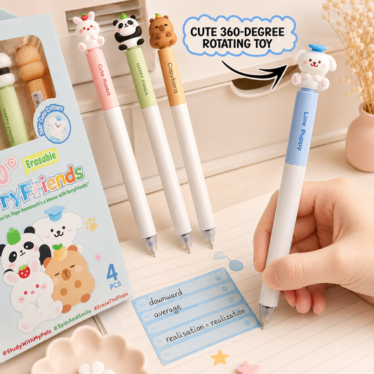 360° Furry Friends Erasable Gel Pen Set of 4