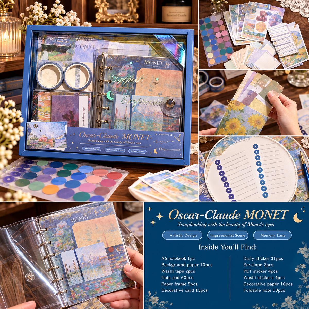 Vincent Van Gogh & Claude Monet Scrapbook Journal Kit | Art-Inspired Stationery Set