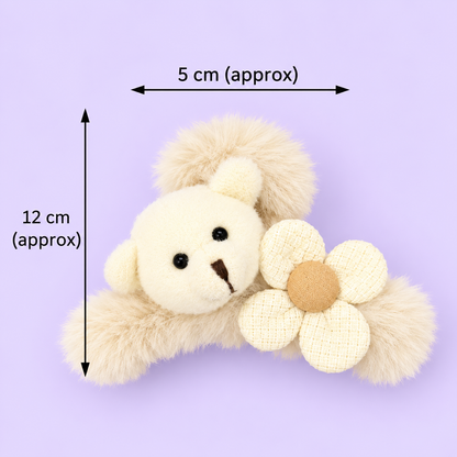 Fluffy Bear Flower Hair Clip | Kawaii Plush Claw Clip