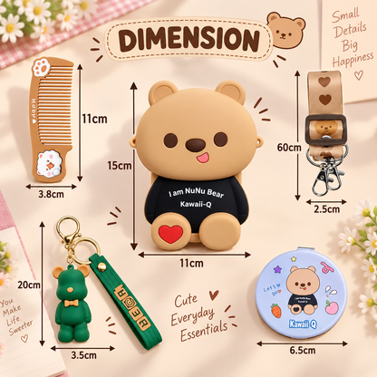 NuNu Bear Kawaii-Q Gift Set – Silicone Bag, Mirror, Keychain & Comb