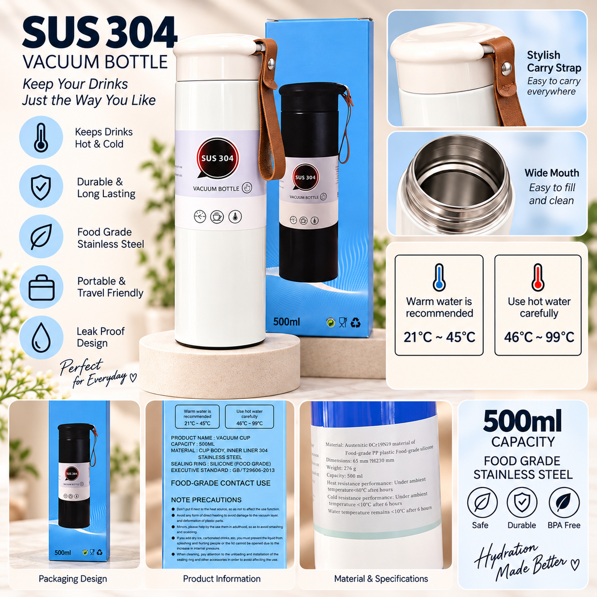 SUS 304 Elegant Vacuum Insulated Bottle|500ml