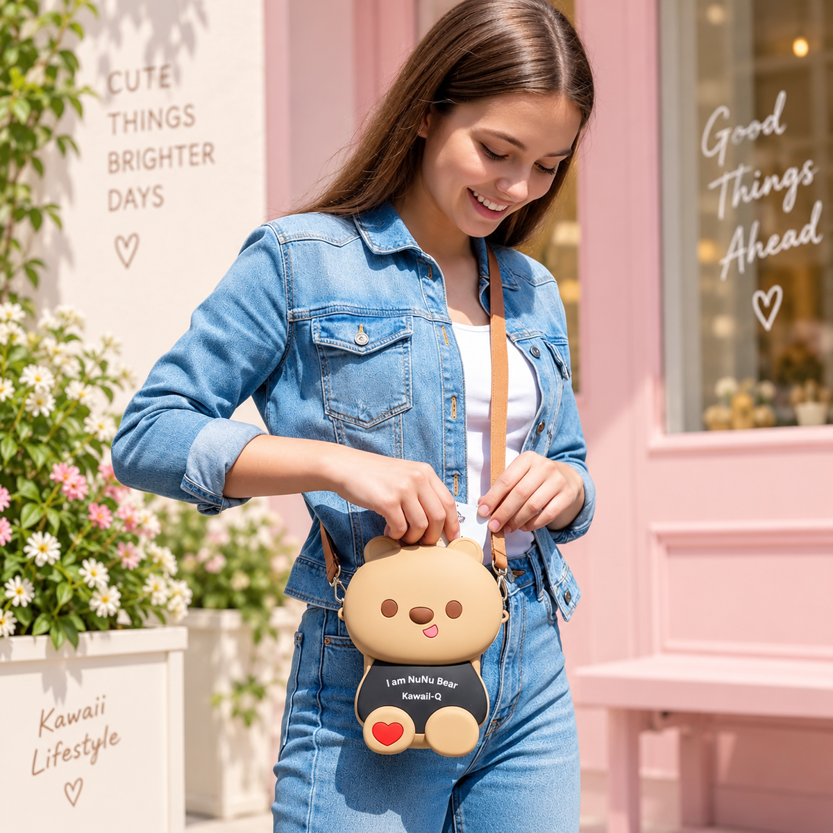 NuNu Bear Kawaii-Q Gift Set – Silicone Bag, Mirror, Keychain & Comb
