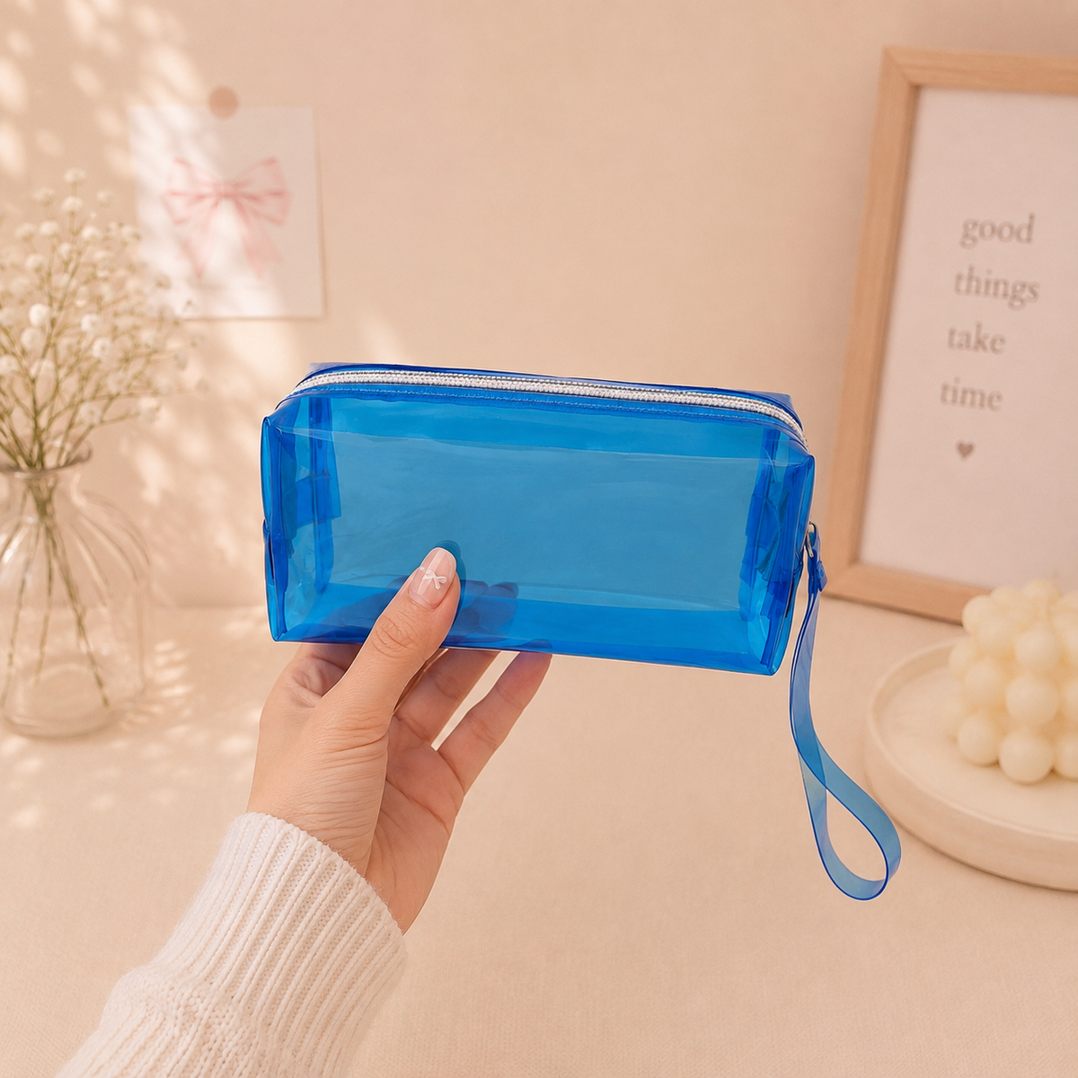 Neon Jelly Pencil Pouch / Makeup Bag with Wrist Strap