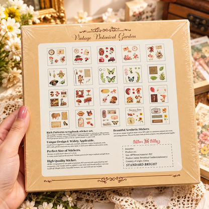 Back of Vintage Botanical Garden scrapbook sticker set showing floral and butterfly sticker designs