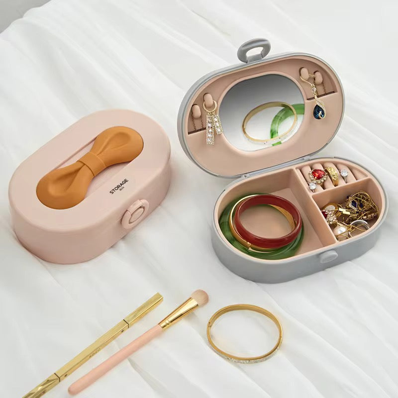 Kawaii Bow Storage Box with Mirror & Silicon Compartments