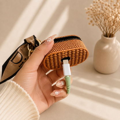 Bag Charm with Zipper & Silk Scarf Keychain for EarPods & mini essentials.