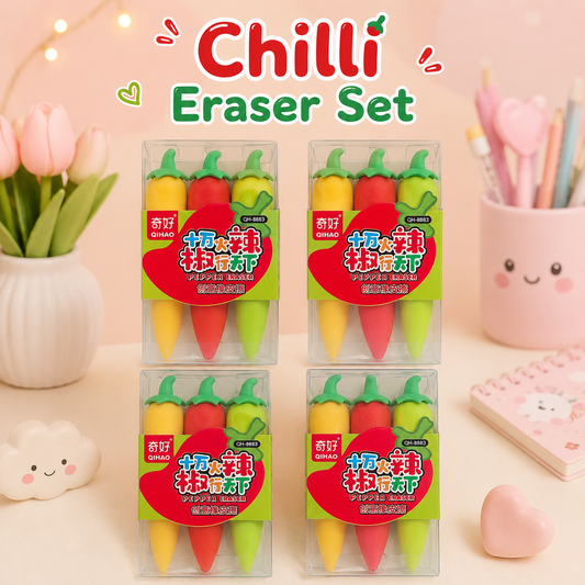 Chilli Eraser Set | Kawaii Pepper Erasers (Pack of 3)