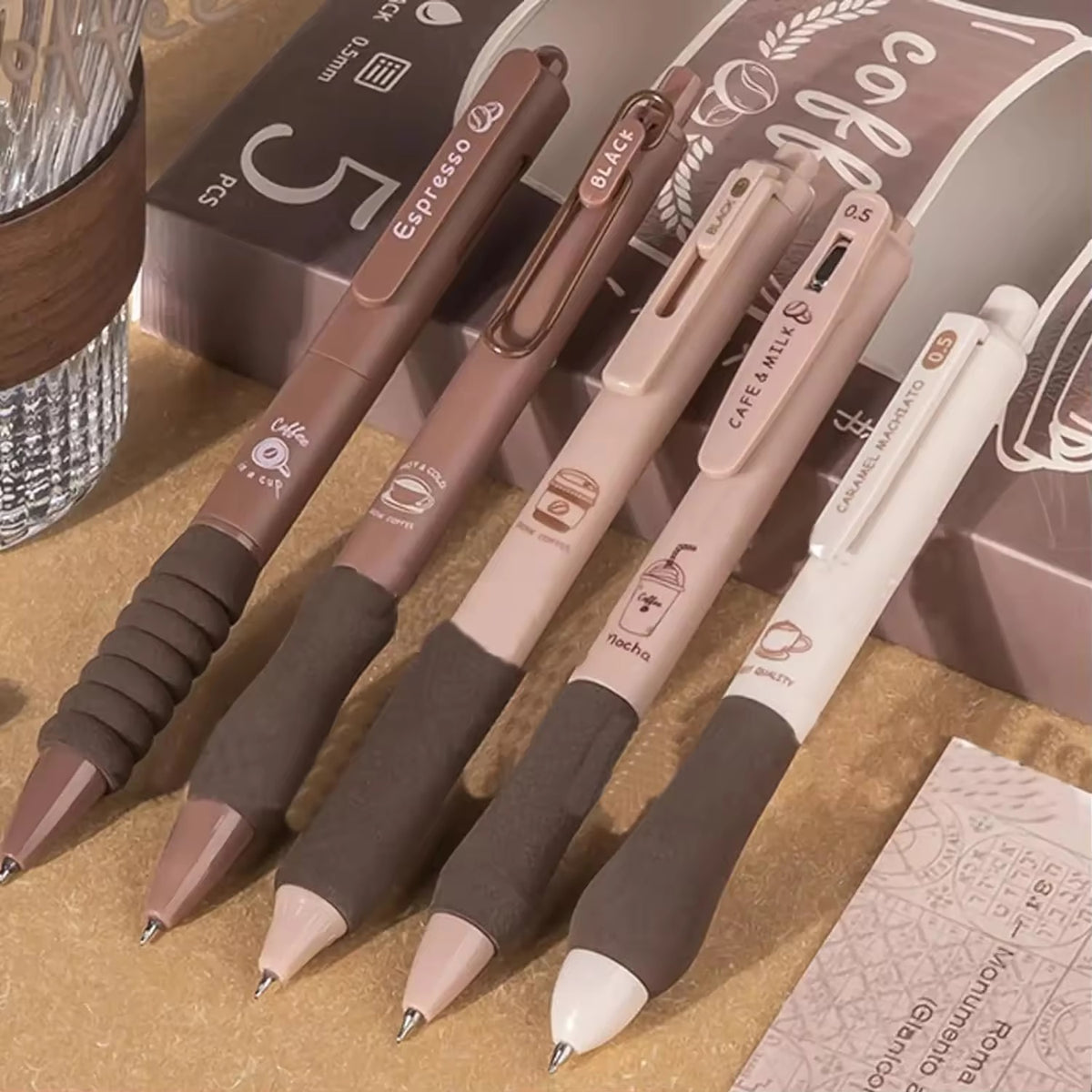 Coffee Lover Gel Pen Set of 5 | Kawaii Stationery Set