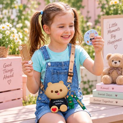 NuNu Bear Kawaii-Q Gift Set – Silicone Bag, Mirror, Keychain & Comb