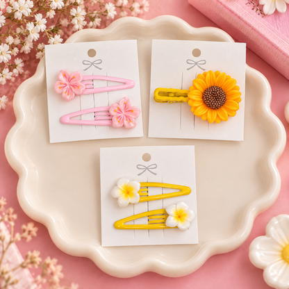 Flower Snap Hair Clips – Cherry Blossom, Sunflower & Plumeria