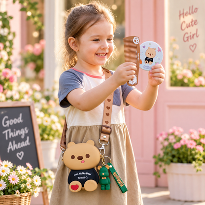 NuNu Bear Kawaii-Q Gift Set – Silicone Bag, Mirror, Keychain & Comb