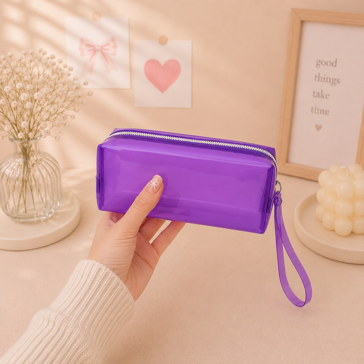 Neon Jelly Pencil Pouch / Makeup Bag with Wrist Strap