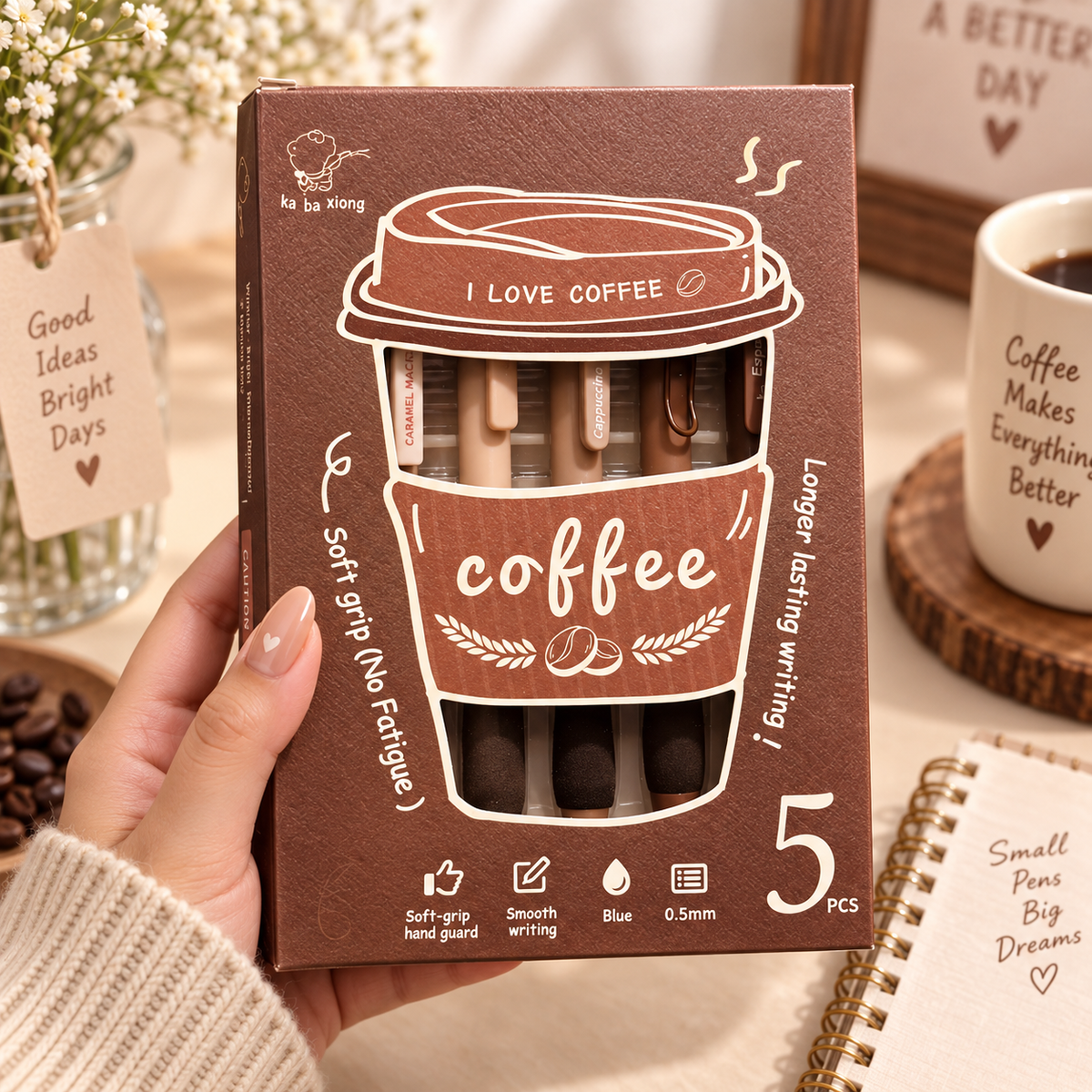 Coffee Lover Gel Pen Set of 5 | Kawaii Stationery Set