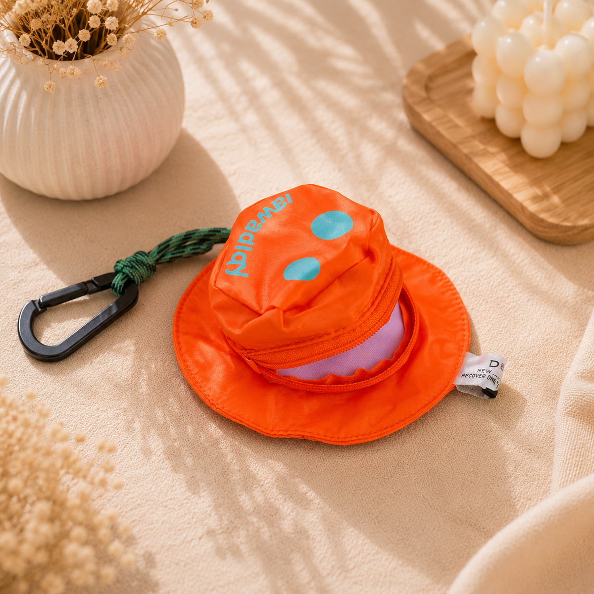 Mini Bag Charm & Keychain | Smiley Face Carabiner Clip