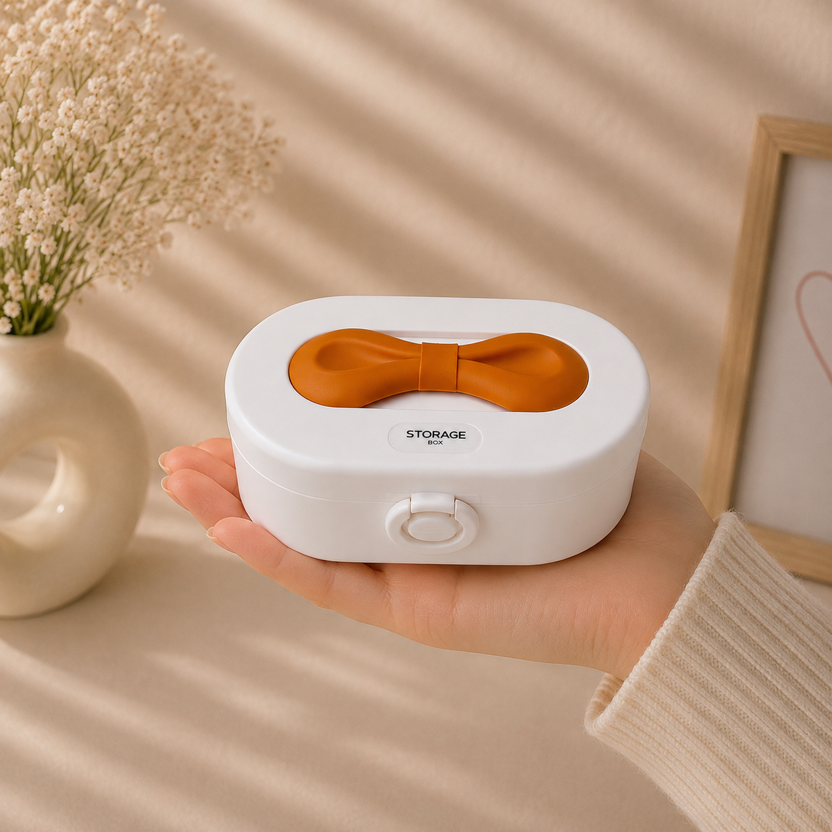 Kawaii Bow Storage Box with Mirror & Silicon Compartments