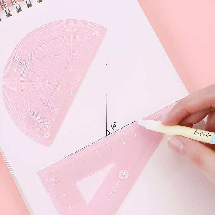 Kawaii Jelly Ruler Set | Pastel Geometric Tools | 4-Piece Stationery Set