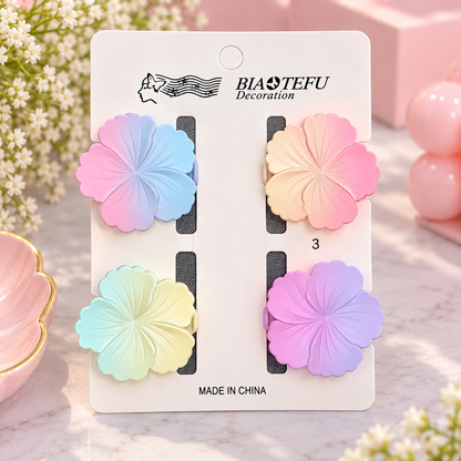 Pastel Kawaii Hair Claw Clips Set — Flower, Seashell & Wavy Styles (Pack of 4)