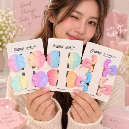 Pastel Kawaii Hair Claw Clips Set — Flower, Seashell & Wavy Styles (Pack of 4)