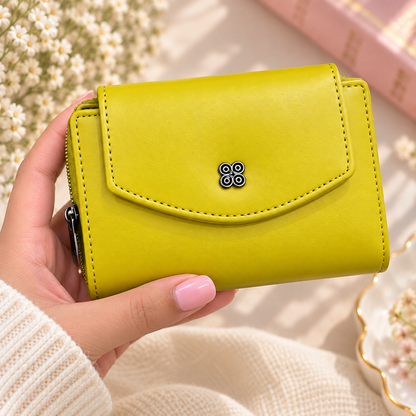Premium Trifold Wallet for Women, Mini Zip Coin Purse with Card Slots & ID Window