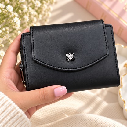 Premium Trifold Wallet for Women, Mini Zip Coin Purse with Card Slots & ID Window