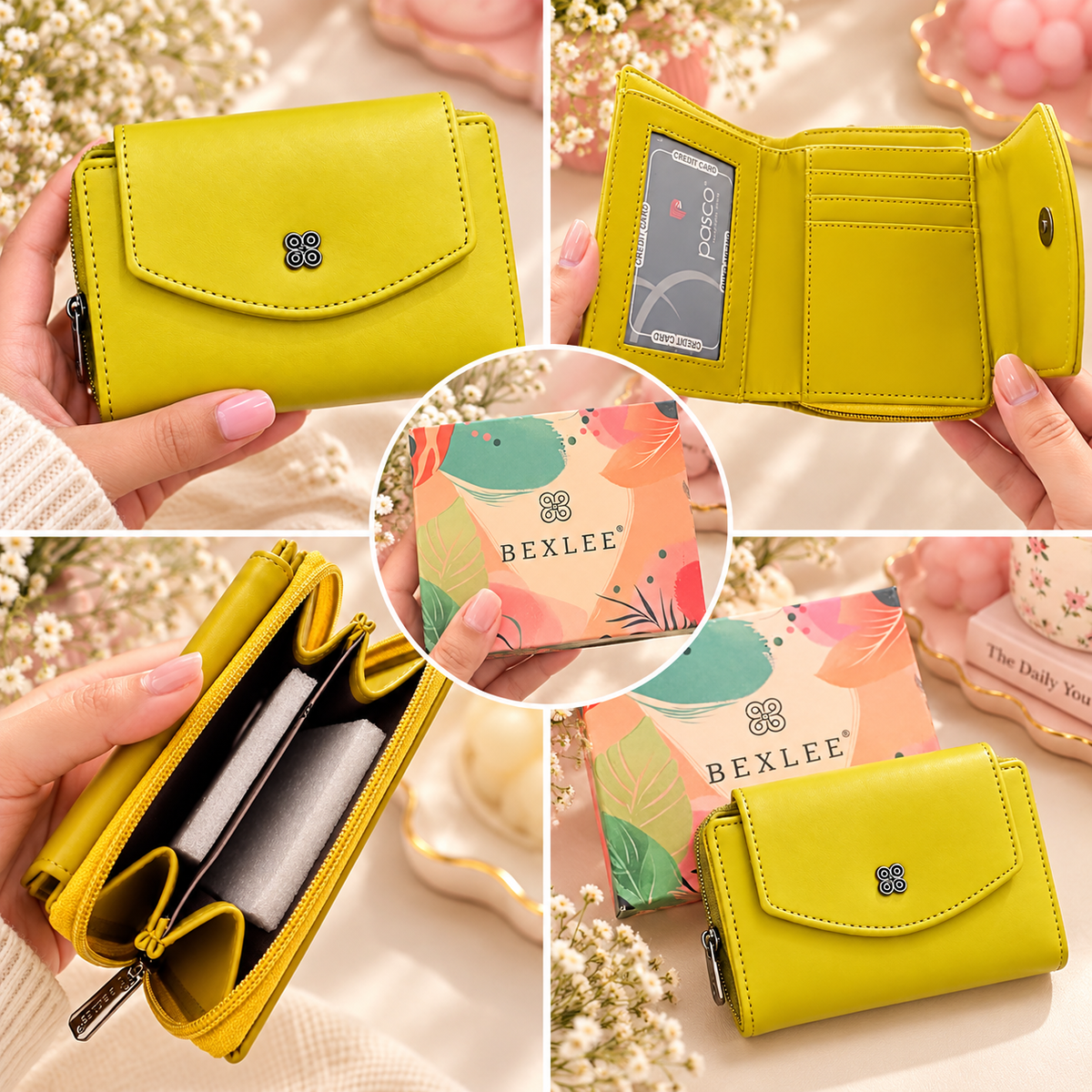 Premium Trifold Wallet for Women, Mini Zip Coin Purse with Card Slots & ID Window