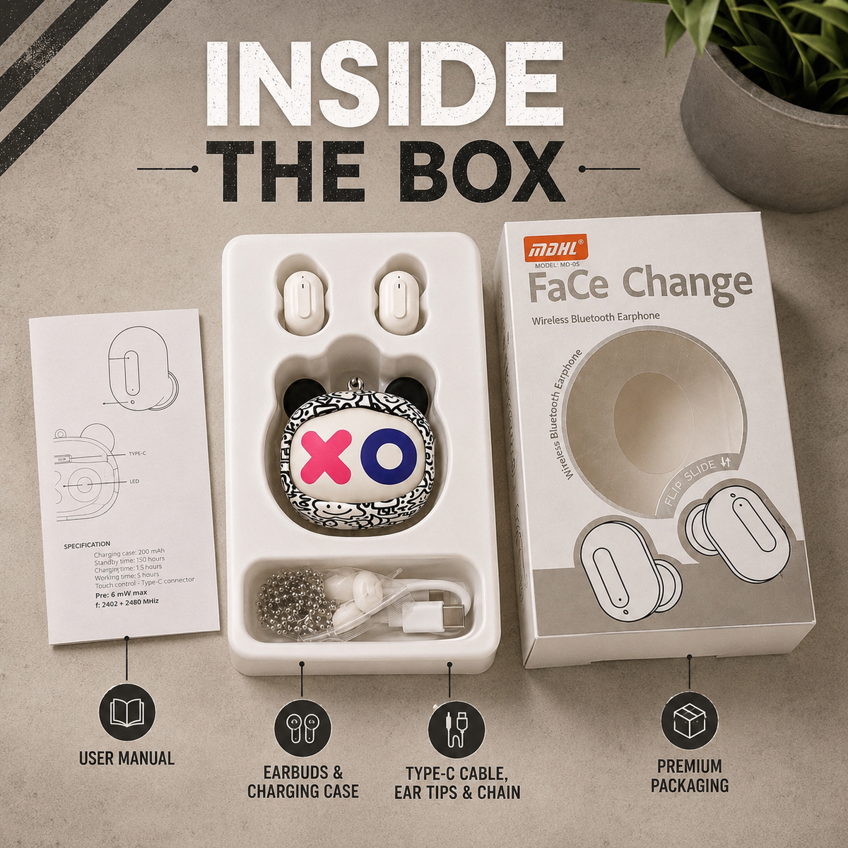 Face Changer Kawaii TWS Bluetooth Earbuds with case