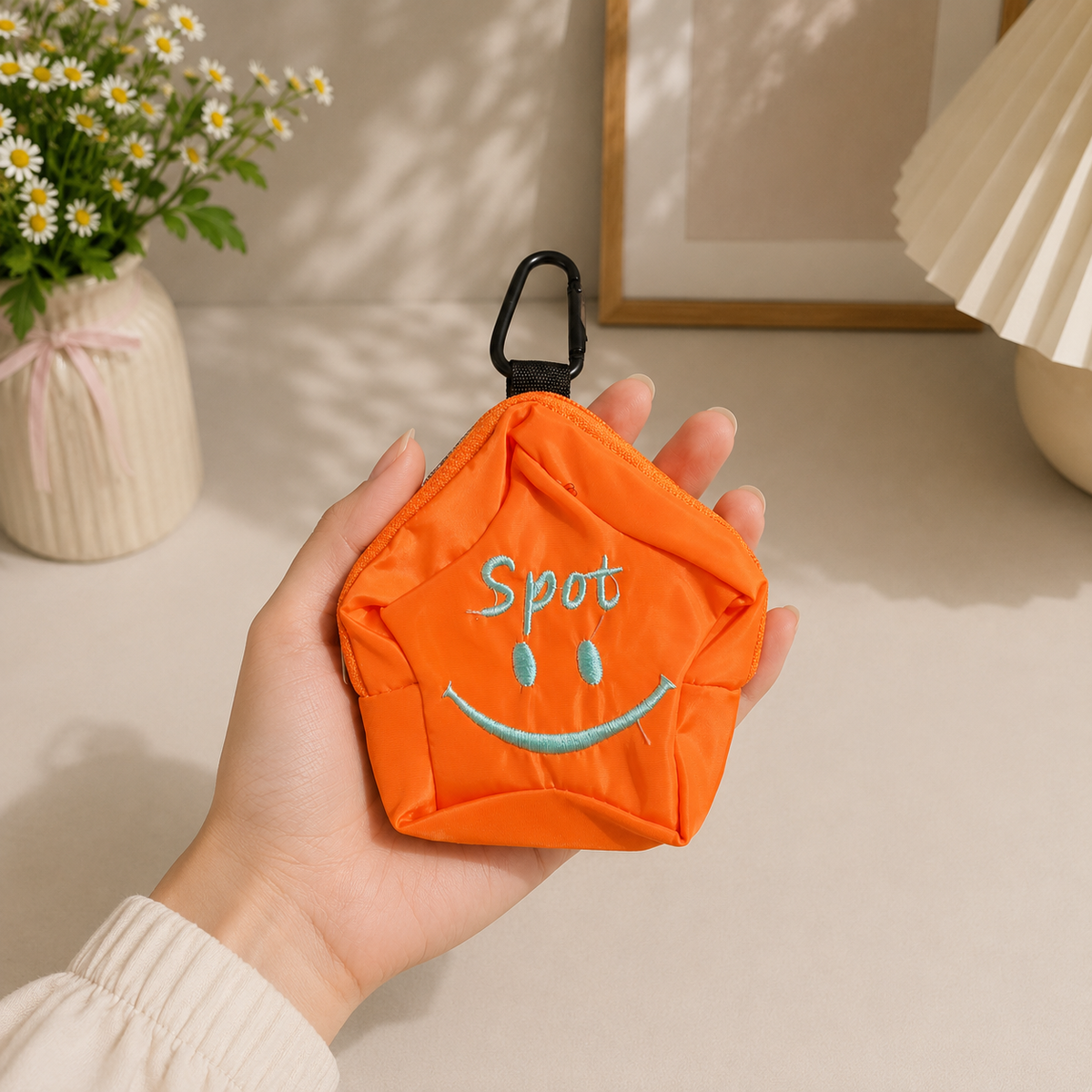 Mini Bag Charm & Keychain | Smiley Face Carabiner Clip