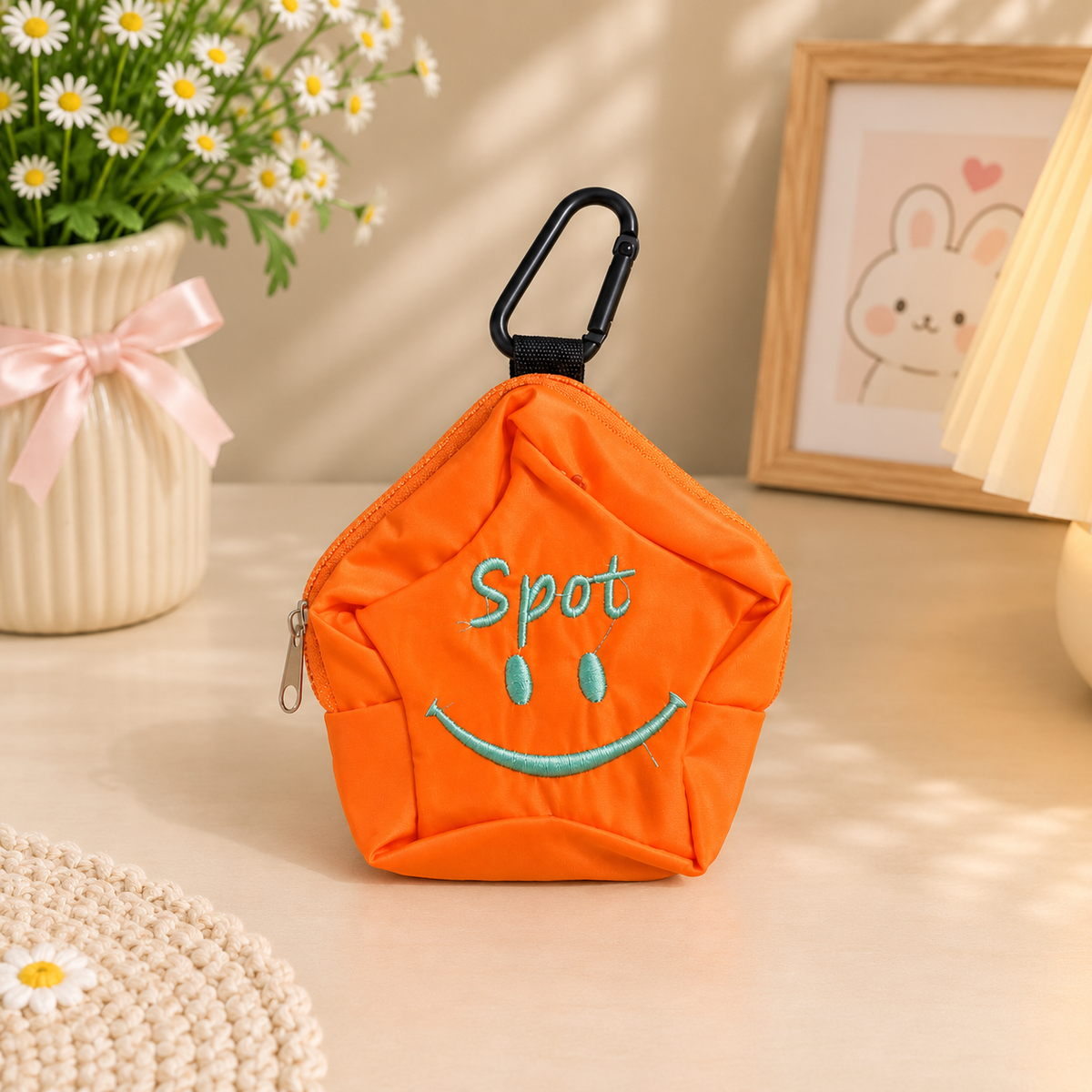 Mini Bag Charm & Keychain | Smiley Face Carabiner Clip