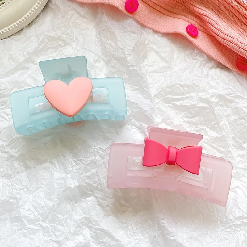 Frosted Bow Hair Clip | Kawaii Rectangle Barrette