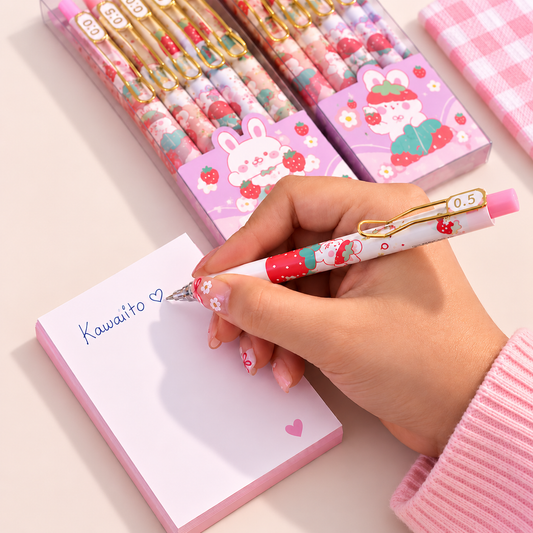 Strawberry Bunny Gel Pens — Pack of 6pcs