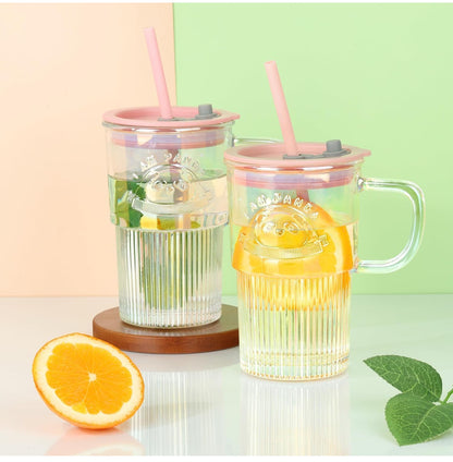 Panda Glass Mug with Straw & Lid 400ml