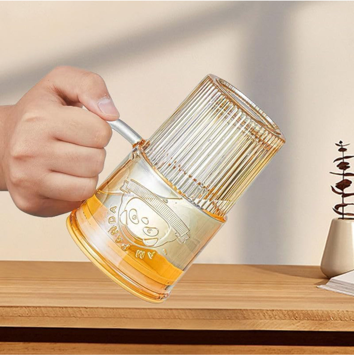 Panda Glass Mug with Straw & Lid 400ml
