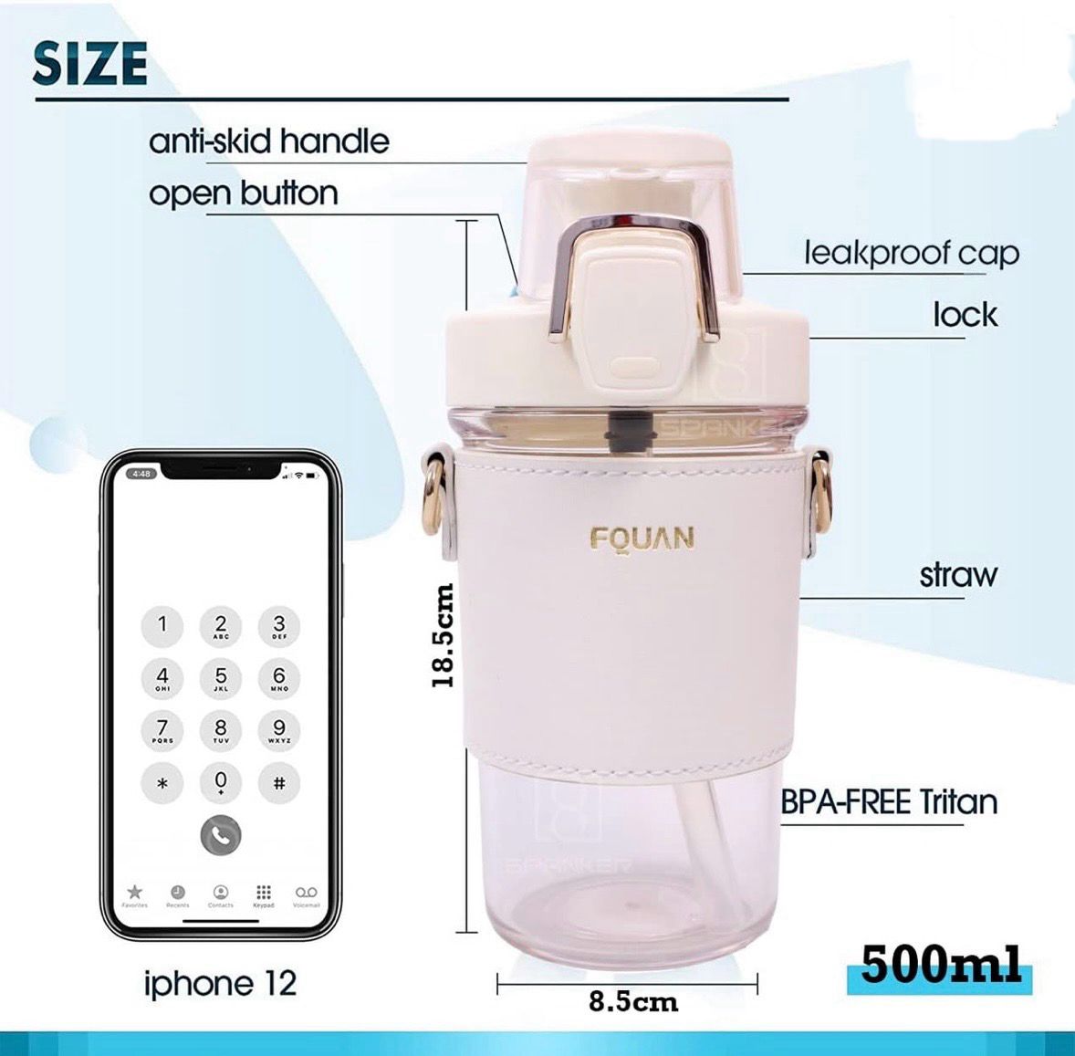 FQUAN Crossbody Water Bottle with Strap