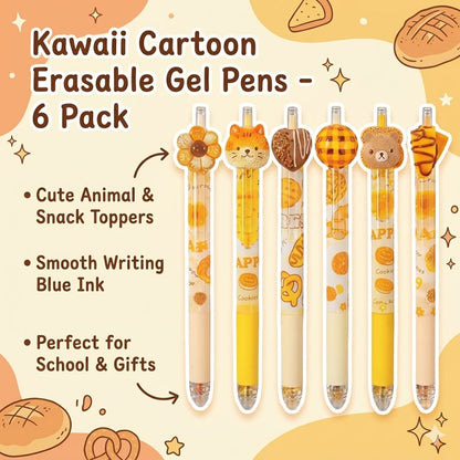 Kawaii Cute Homemade Cookie Erasable Gel Pens - Pack of 6pcs