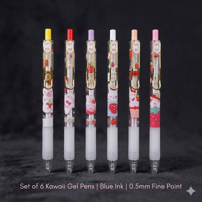 Strawberry Bunny Gel Pens — Pack of 6pcs