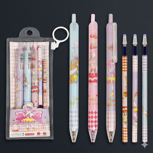 Fairy Tale World Gel Pen Set — 3 Pens + 3 Refills