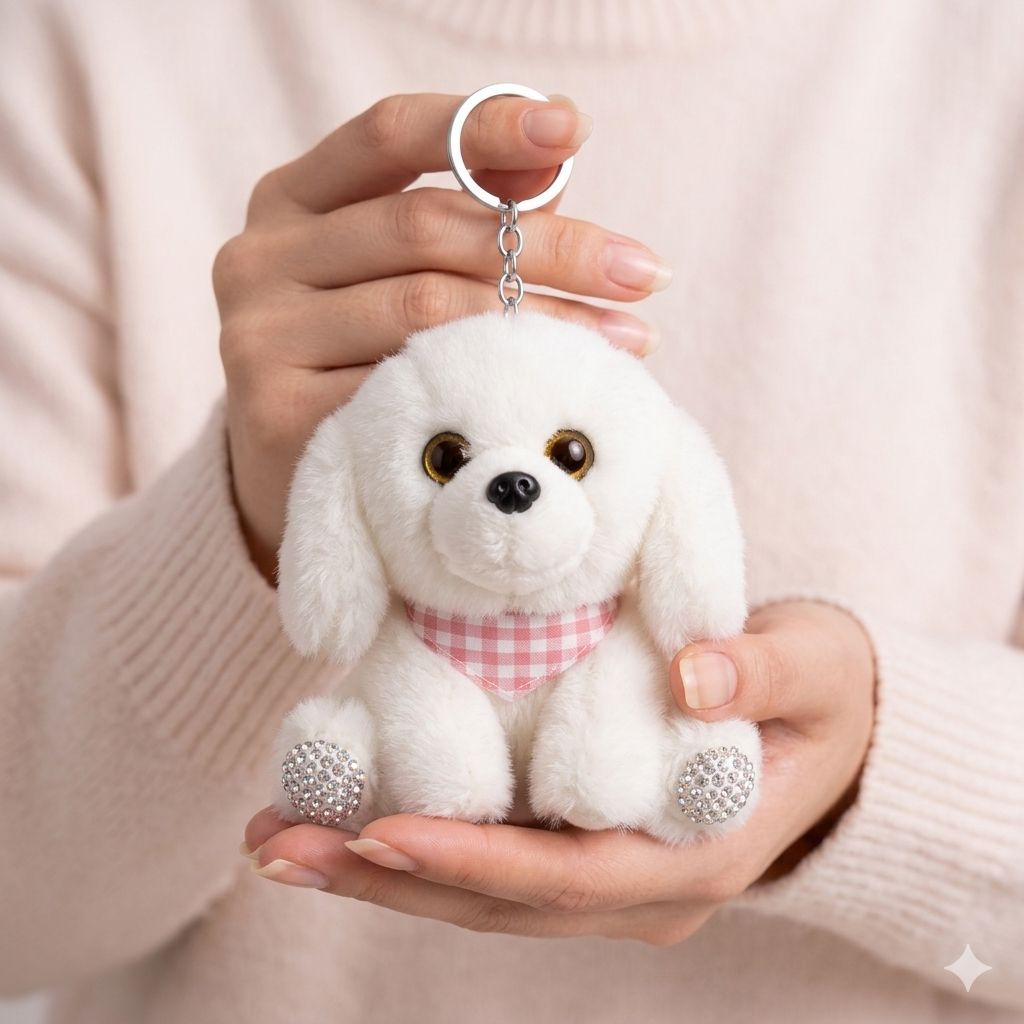 Rhinestone Plushie Bag Charm | Kawaii Bear, Bunny, Raccoon & Puppy Keychain