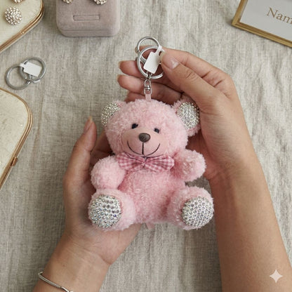 Rhinestone Plushie Bag Charm | Kawaii Bear, Bunny, Raccoon & Puppy Keychain