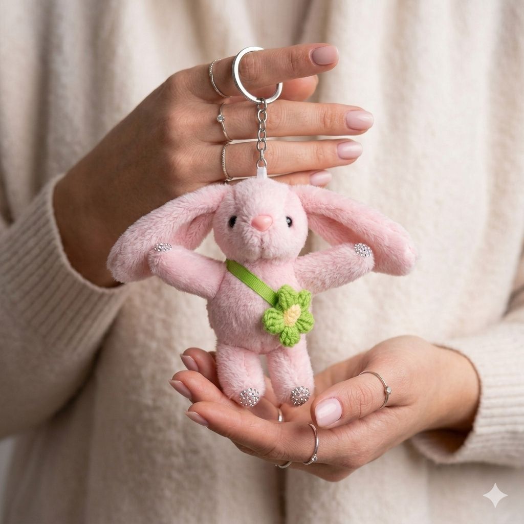 Rhinestone Plushie Bag Charm | Kawaii Bear, Bunny, Raccoon & Puppy Keychain