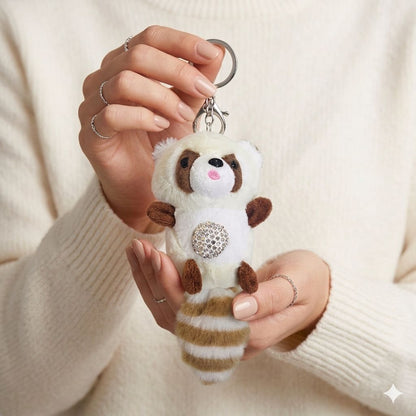 Rhinestone Plushie Bag Charm | Kawaii Bear, Bunny, Raccoon & Puppy Keychain