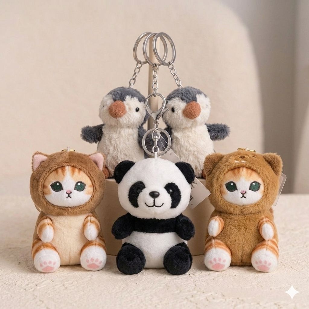 Kawaii Plushie Bag Charm | Penguin, Panda & Cat in cute Costume Keychain