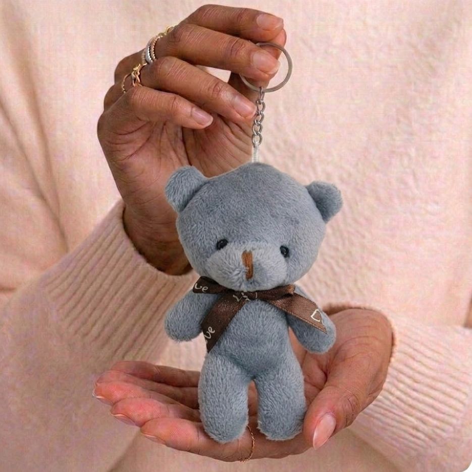 Mini Teddy Bear Plushie Keychain | Soft Bow Bear Bag Charm | 6 Colours