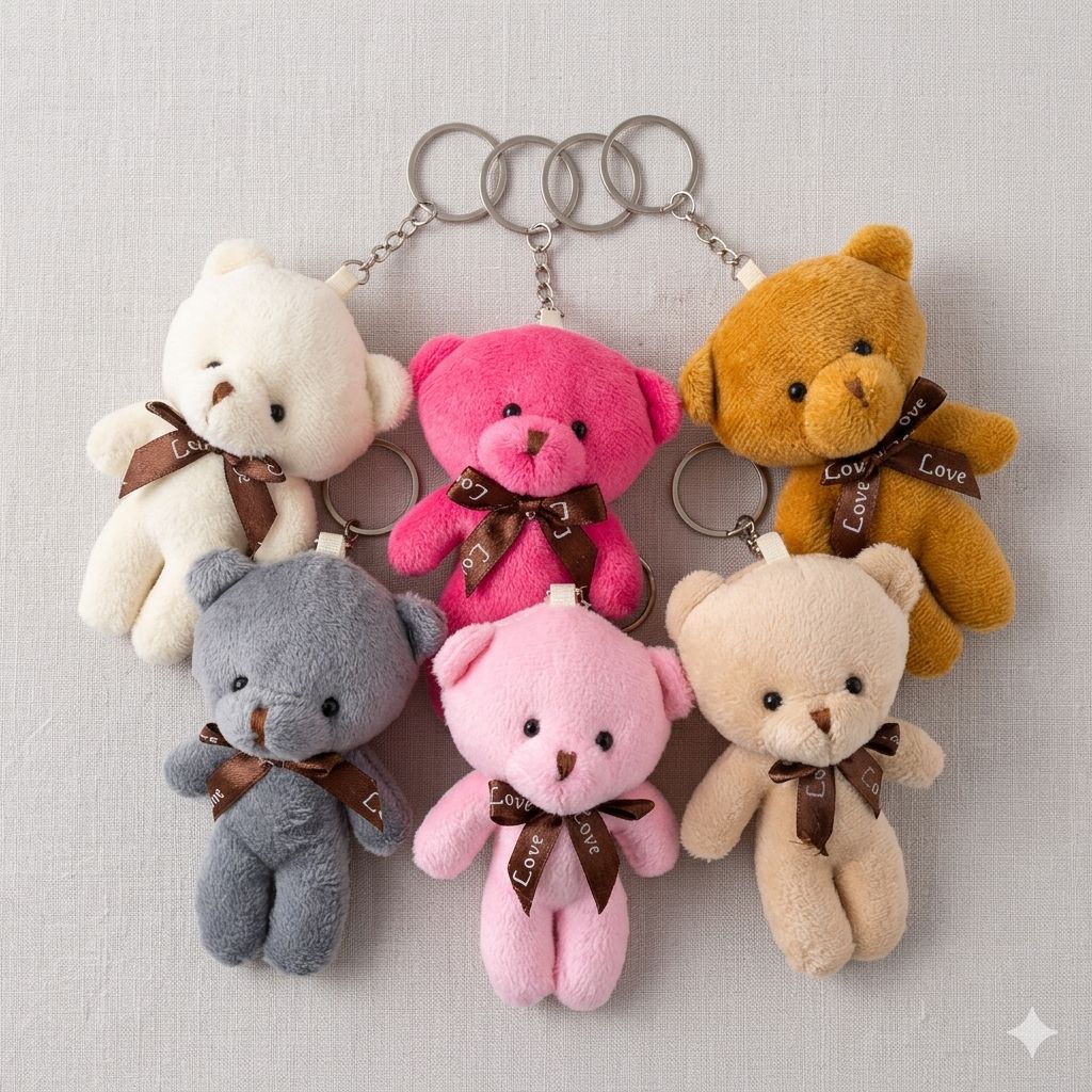 Mini Teddy Bear Plushie Keychain | Soft Bow Bear Bag Charm | 6 Colours