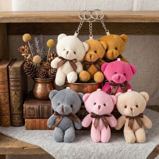 Mini Teddy Bear Plushie Keychain | Soft Bow Bear Bag Charm | 6 Colours